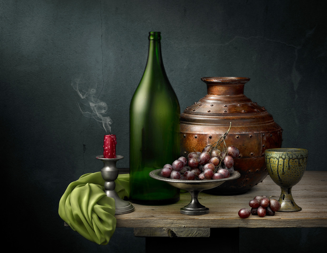 Still Life with Grapes and Copper Vessel